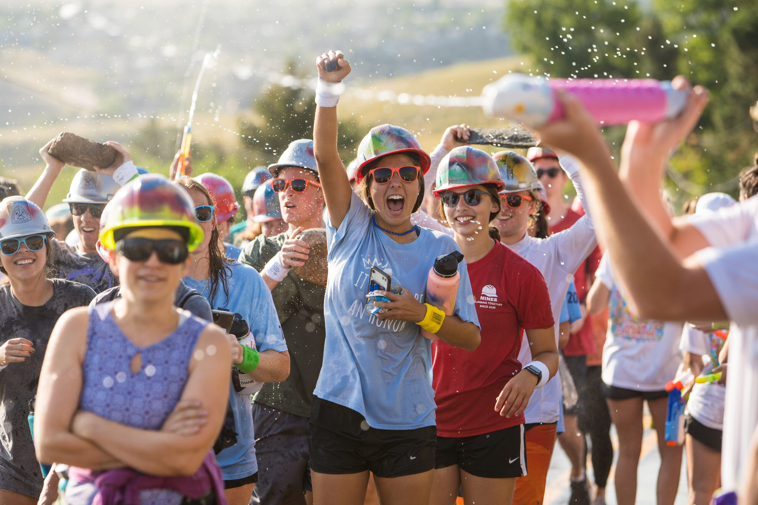 A group of students celebrate during the M Climb.
